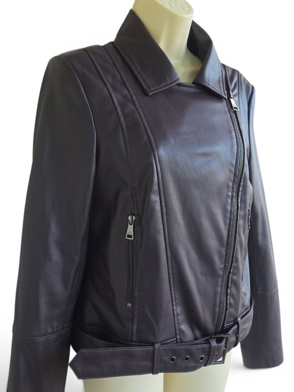 Ted Baker London Pipiy Faux Leather Biker Jacket in dark purple - Picture 8 of 15
